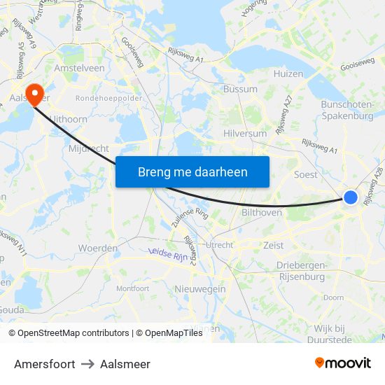 Amersfoort to Aalsmeer map