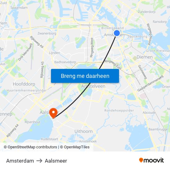 Amsterdam to Aalsmeer map