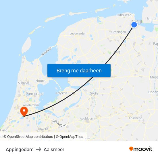 Appingedam to Aalsmeer map