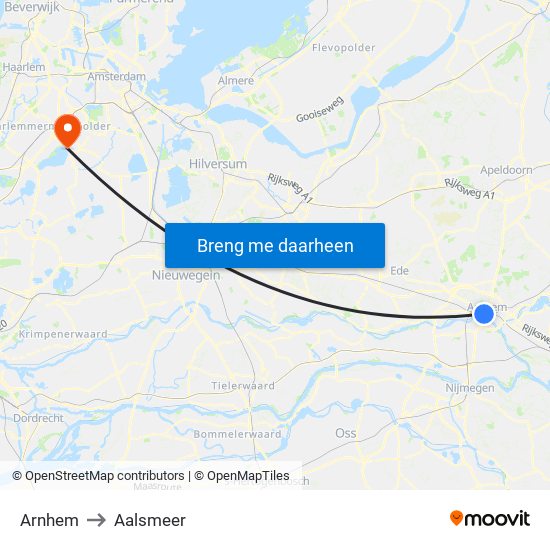 Arnhem to Aalsmeer map