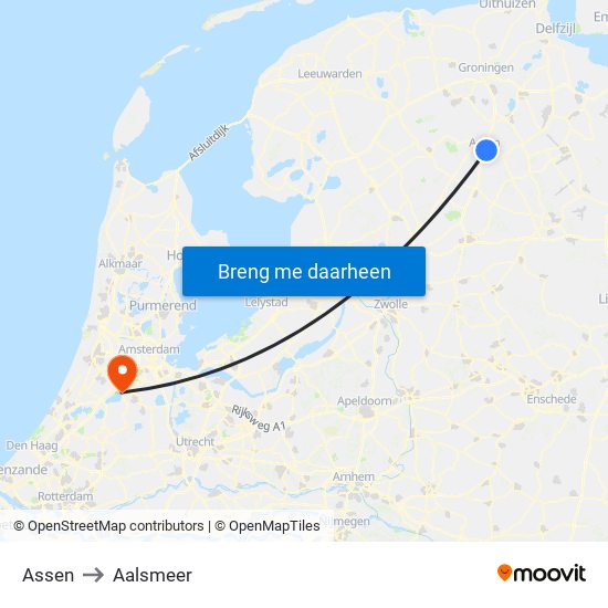 Assen to Aalsmeer map