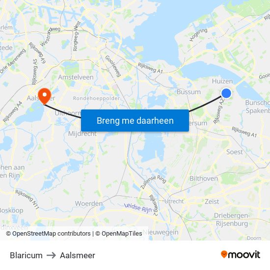 Blaricum to Aalsmeer map