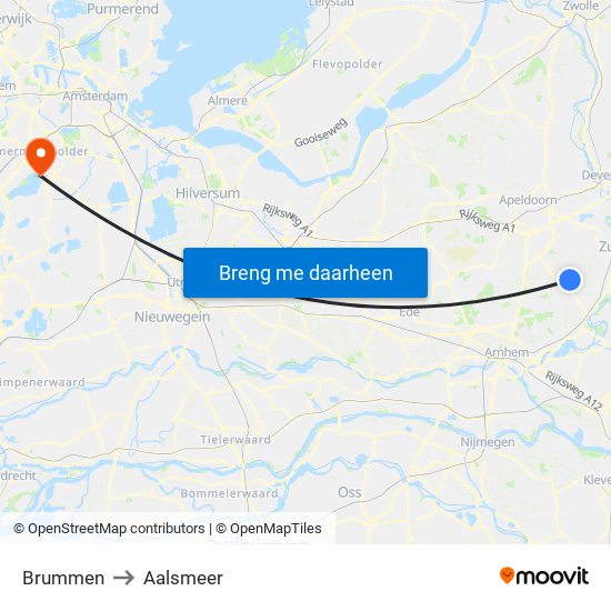 Brummen to Aalsmeer map