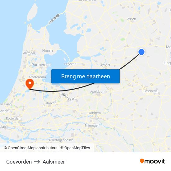 Coevorden to Aalsmeer map
