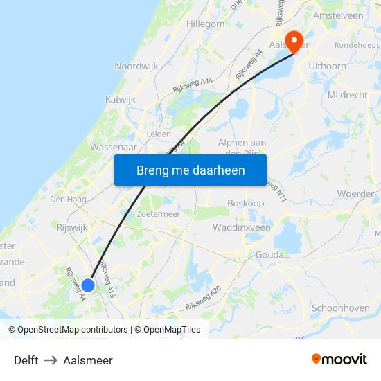 Delft to Aalsmeer map