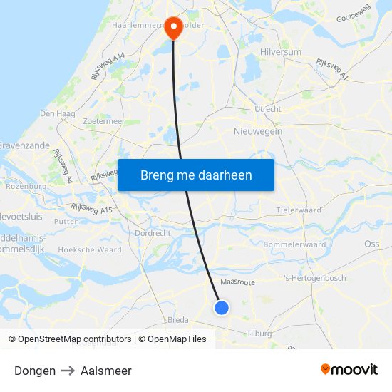 Dongen to Aalsmeer map