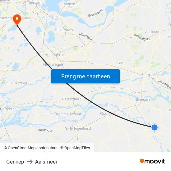 Gennep to Aalsmeer map