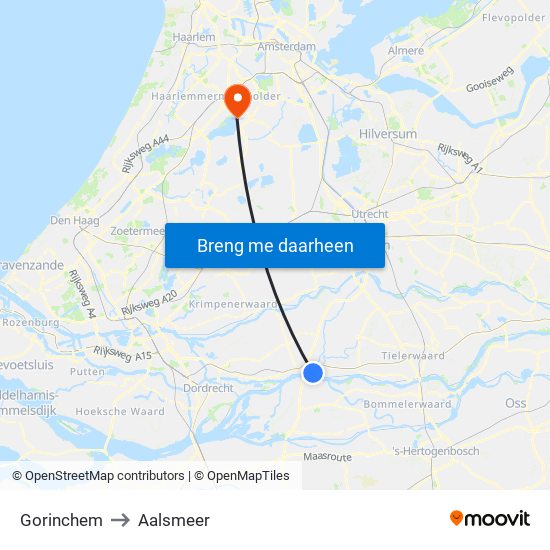 Gorinchem to Aalsmeer map