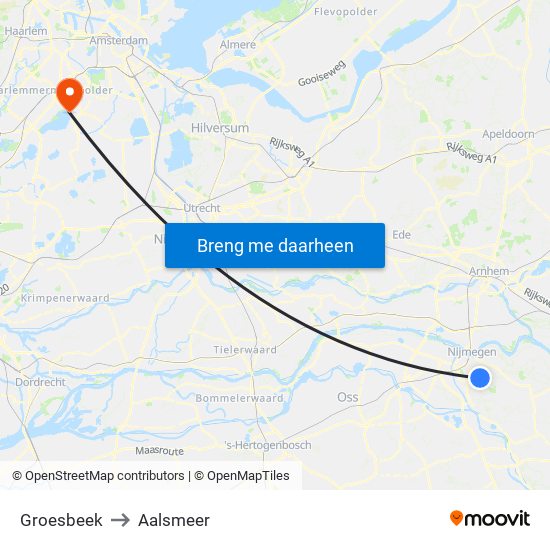 Groesbeek to Aalsmeer map