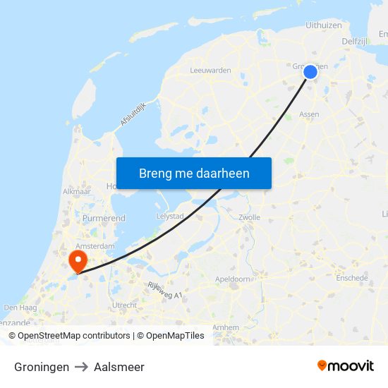 Groningen to Aalsmeer map