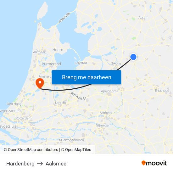 Hardenberg to Aalsmeer map