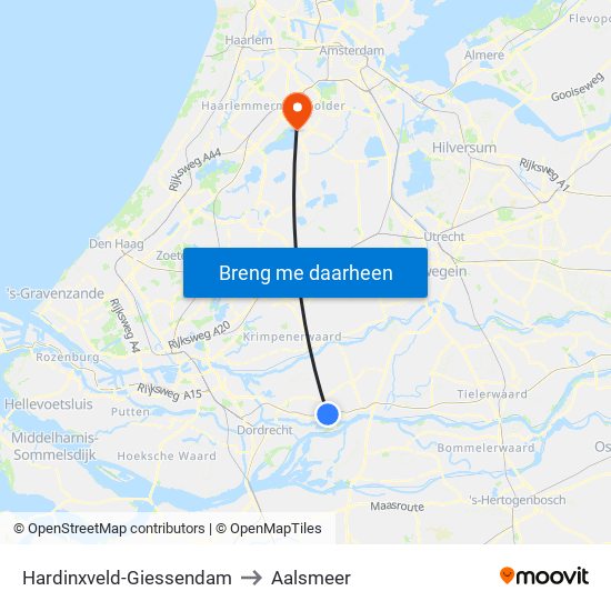 Hardinxveld-Giessendam to Aalsmeer map