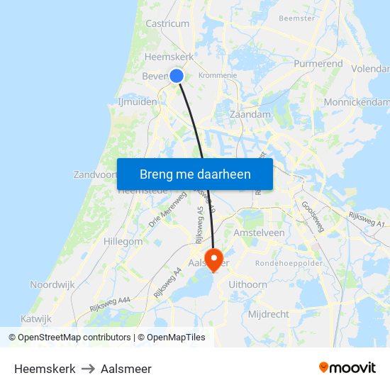 Heemskerk to Aalsmeer map