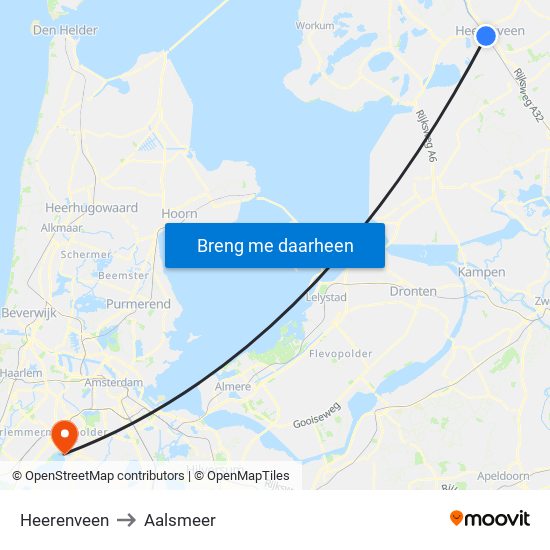 Heerenveen to Aalsmeer map