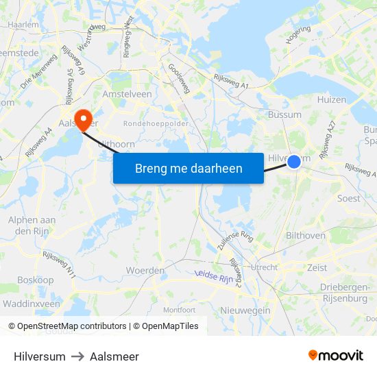 Hilversum to Aalsmeer map