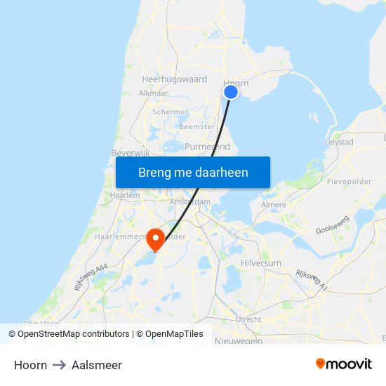 Hoorn to Aalsmeer map