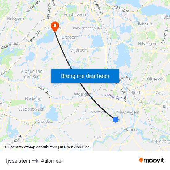 Ijsselstein to Aalsmeer map