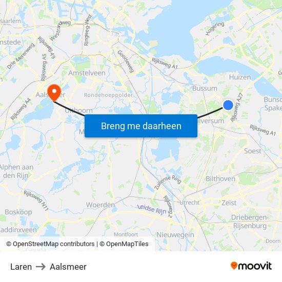 Laren to Aalsmeer map