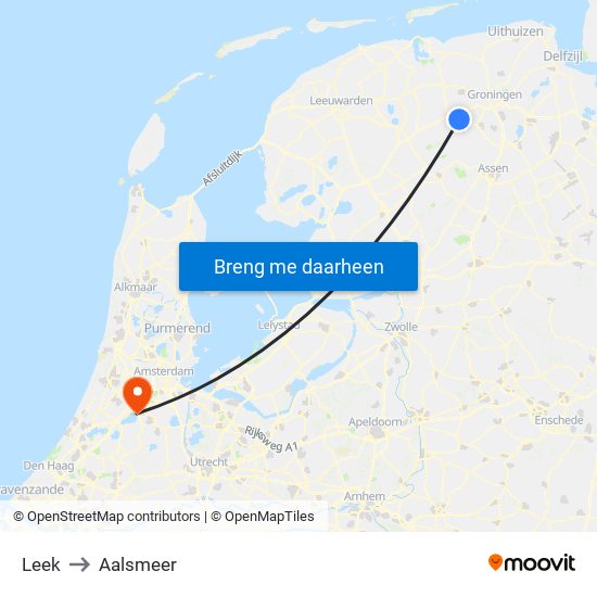 Leek to Aalsmeer map