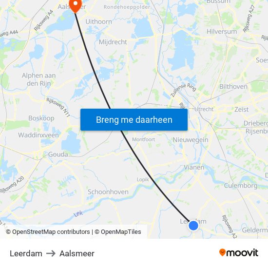 Leerdam to Aalsmeer map
