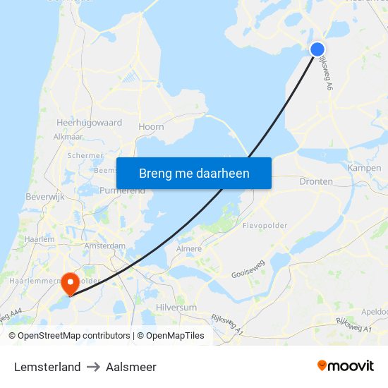 Lemsterland to Aalsmeer map