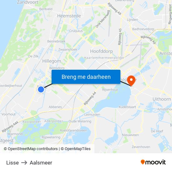 Lisse to Aalsmeer map