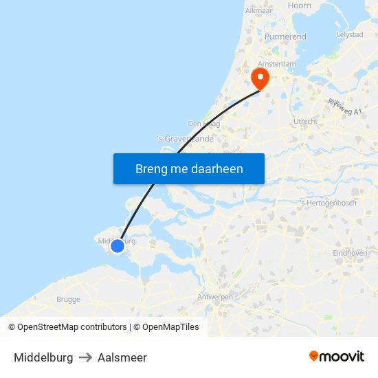 Middelburg to Aalsmeer map