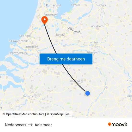 Nederweert to Aalsmeer map