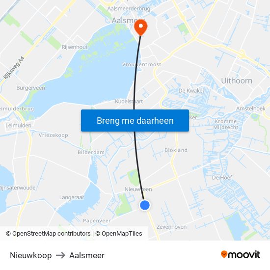 Nieuwkoop to Aalsmeer map