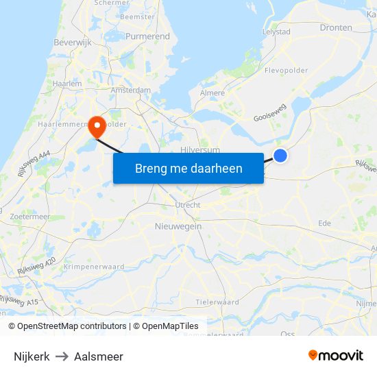 Nijkerk to Aalsmeer map