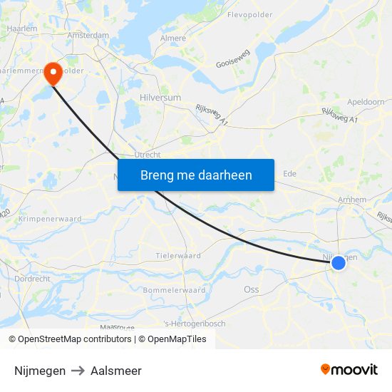 Nijmegen to Aalsmeer map