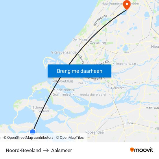 Noord-Beveland to Aalsmeer map