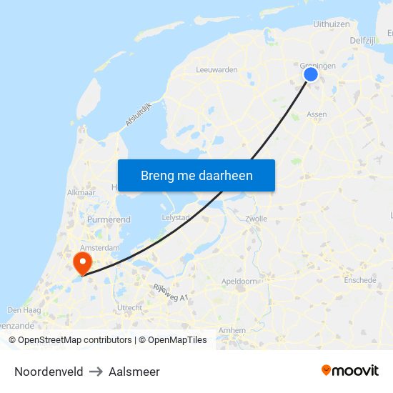 Noordenveld to Aalsmeer map