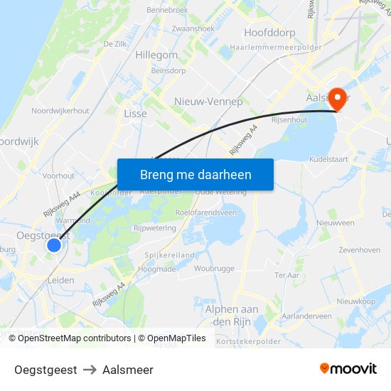 Oegstgeest to Aalsmeer map