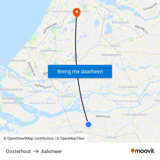 Oosterhout to Aalsmeer map