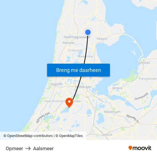 Opmeer to Aalsmeer map