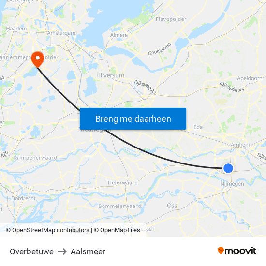 Overbetuwe to Aalsmeer map