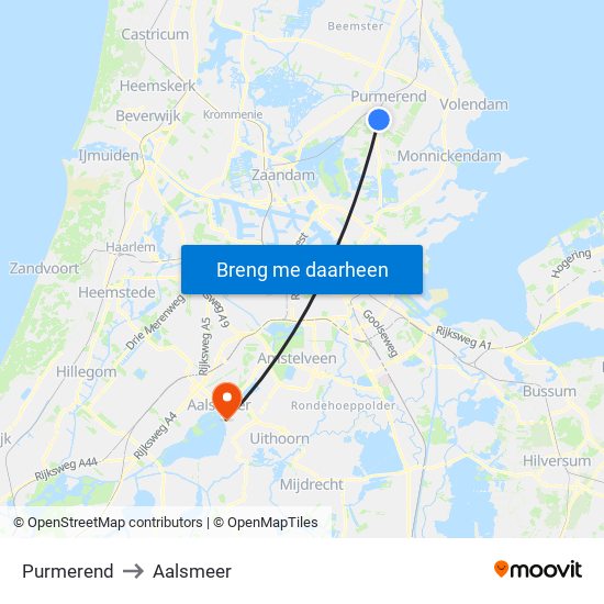 Purmerend to Aalsmeer map