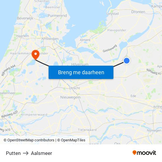 Putten to Aalsmeer map