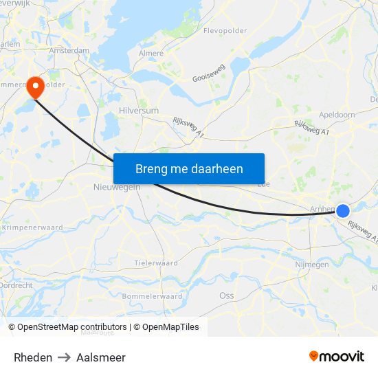 Rheden to Aalsmeer map