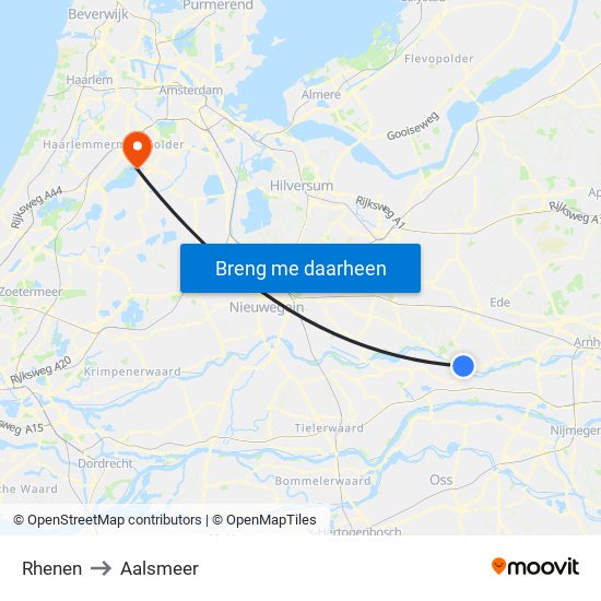 Rhenen to Aalsmeer map