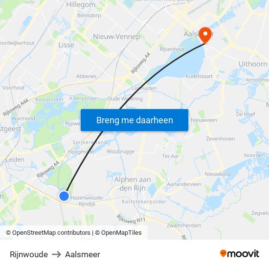 Rijnwoude to Aalsmeer map