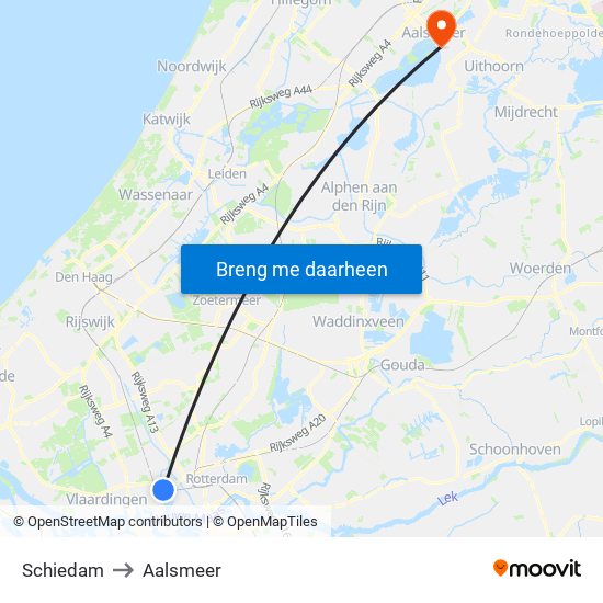 Schiedam to Aalsmeer map