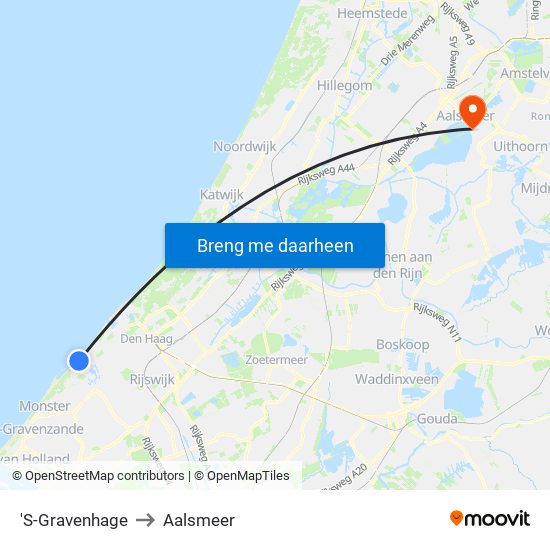 'S-Gravenhage to Aalsmeer map