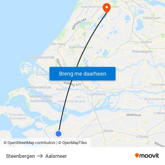 Steenbergen to Aalsmeer map