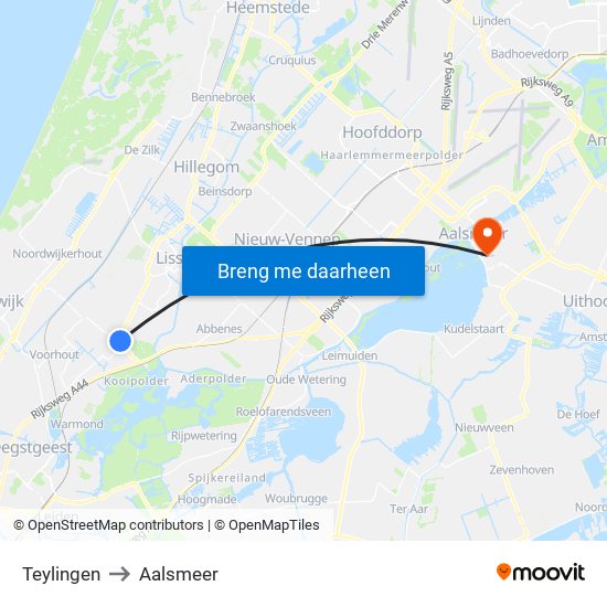 Teylingen to Aalsmeer map
