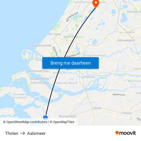 Tholen to Aalsmeer map