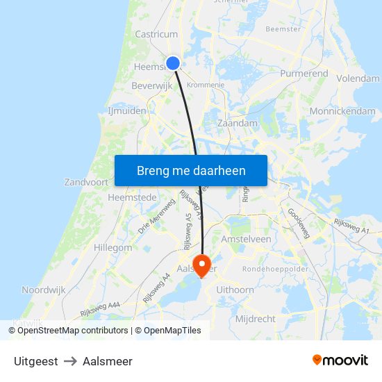 Uitgeest to Aalsmeer map