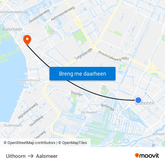 Uithoorn to Aalsmeer map