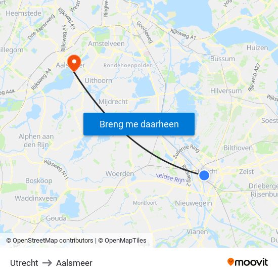 Utrecht to Aalsmeer map